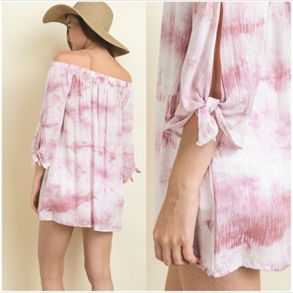 NEW PINK TIE DYE OFF SHOULDER TOP - Picture 2 of 4